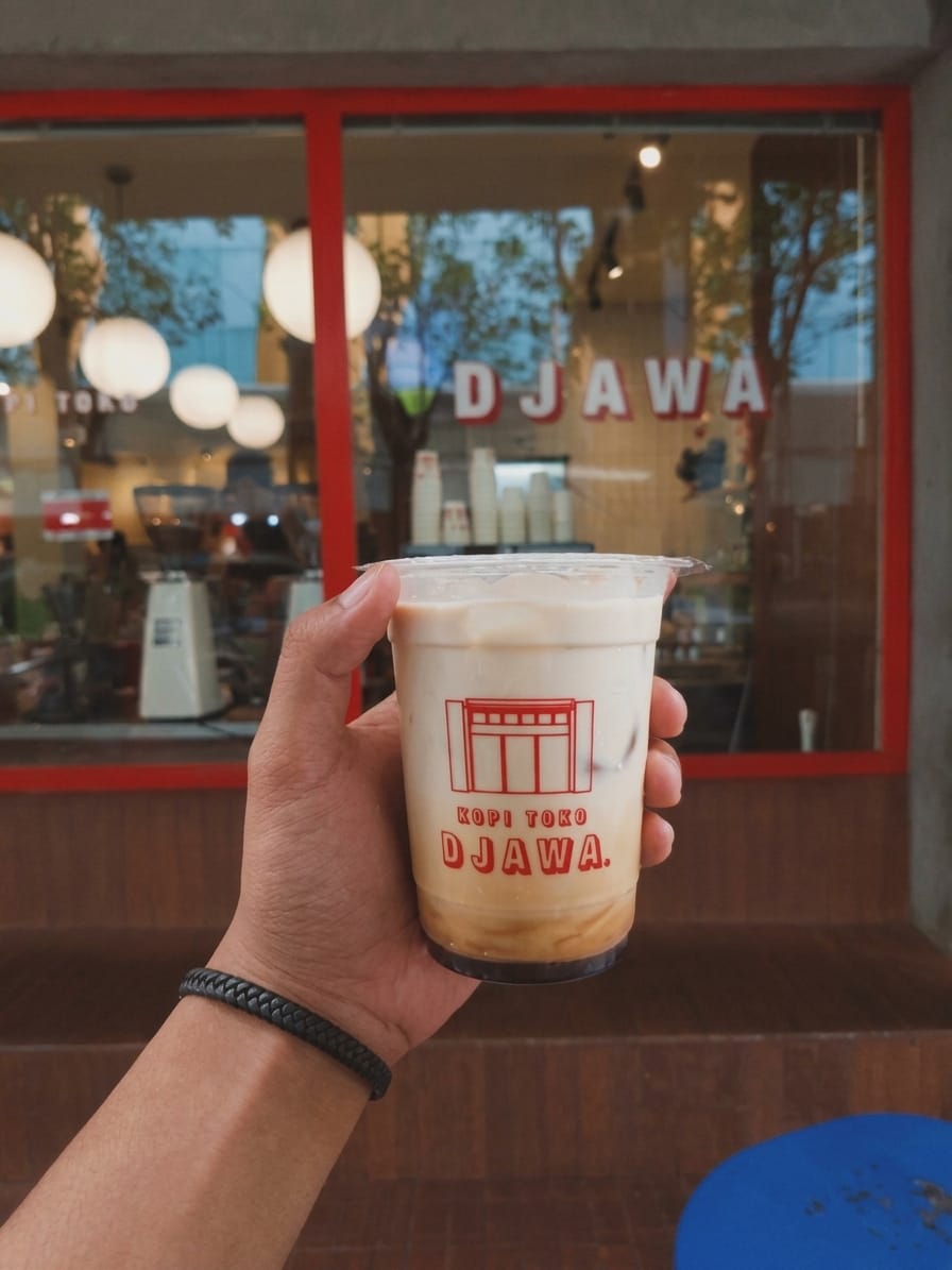 A moment at Blok M, coffee from Kopi Toko Djawa.
